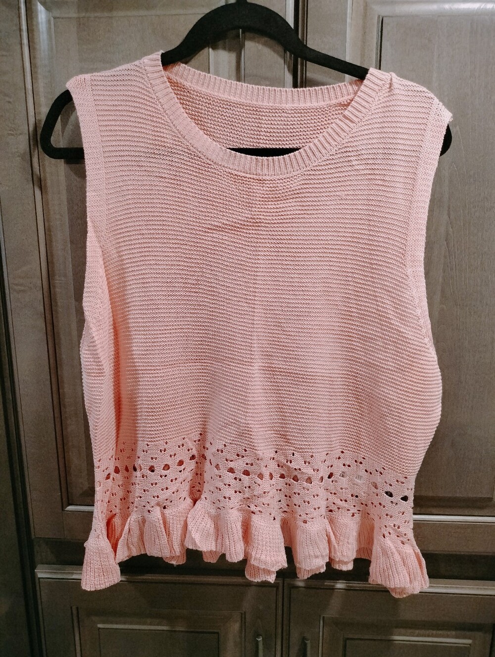 Shein Sleeveless Crochet Hem Knit Tank Top - Pink